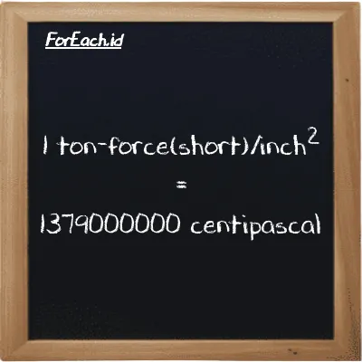 1 ton-force(short)/inch<sup>2</sup> is equivalent to 1379000000 centipascal (1 tf/in<sup>2</sup> is equivalent to 1379000000 cPa)
